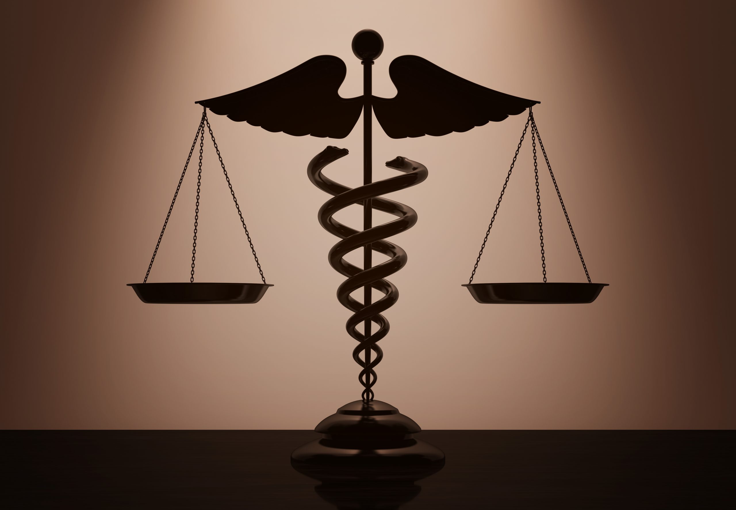 Medical,Caduceus,Symbol,As,Scales,With,Backlight,Over,Wall,In